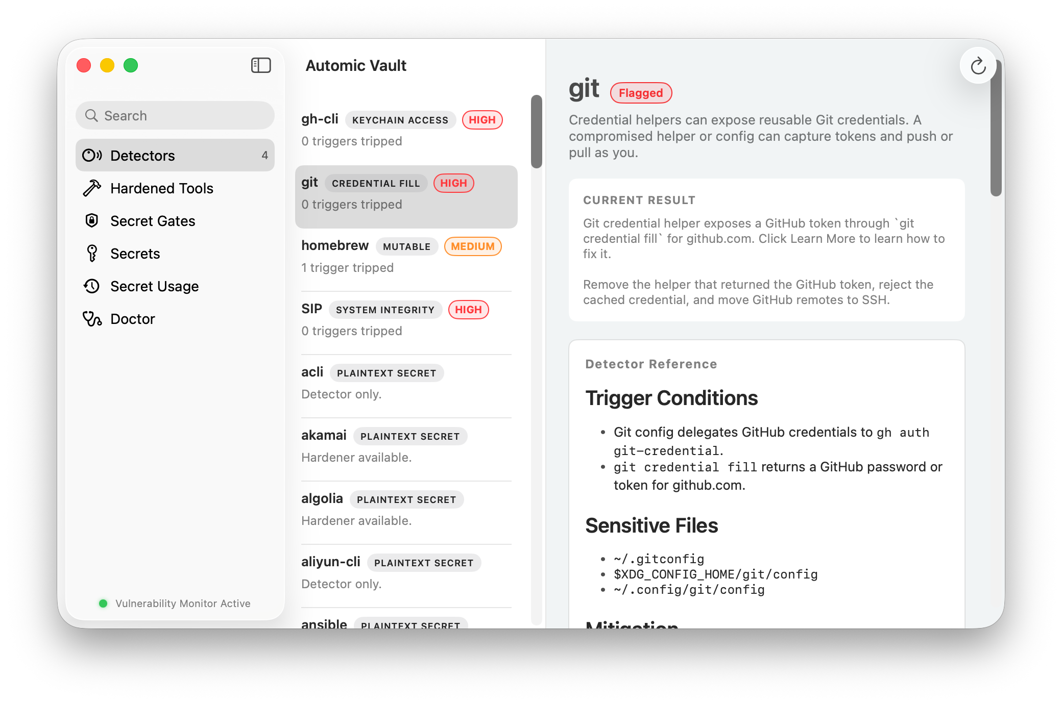 Automic Vault monitoring supported developer credential exposures